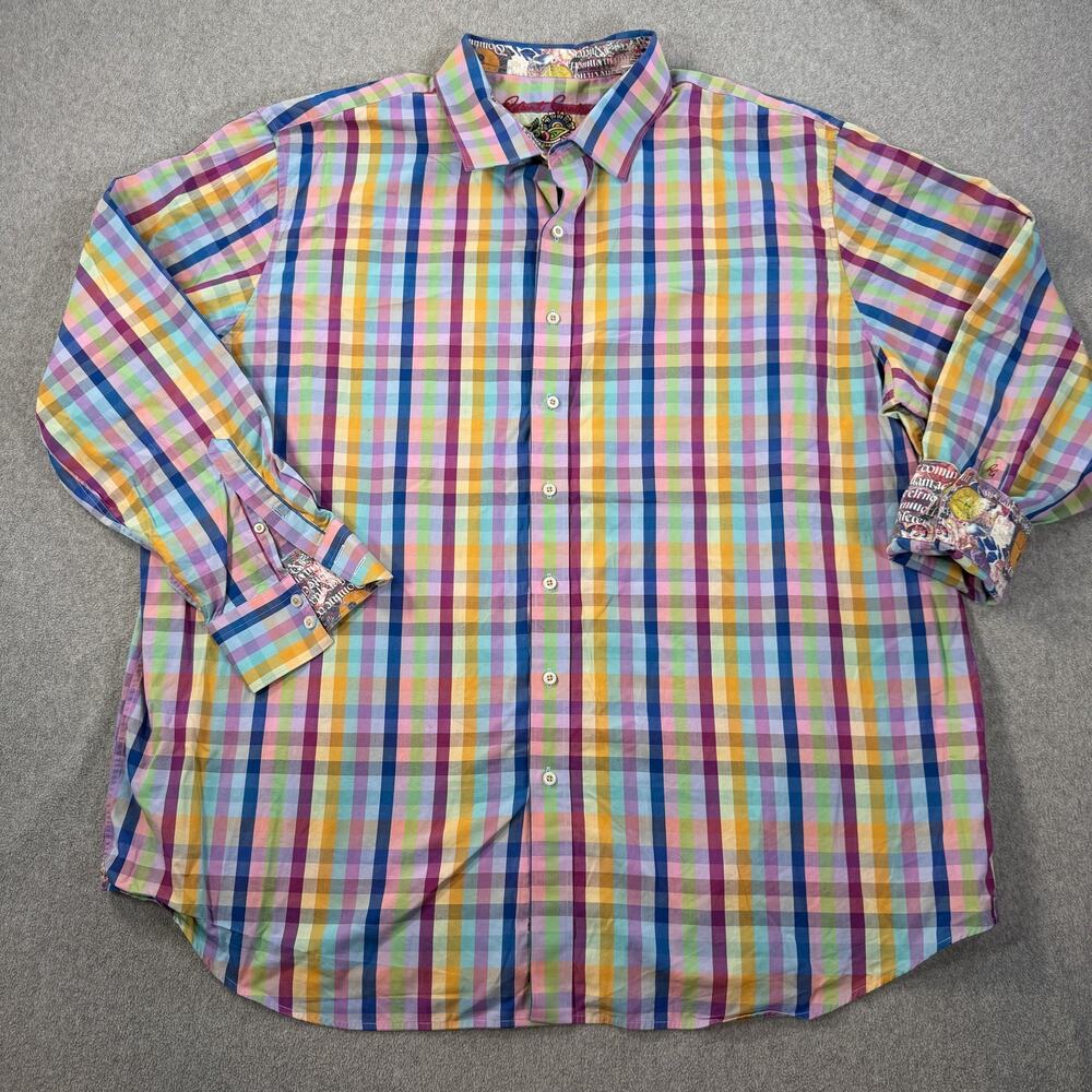 Robert Graham Shirt Men's 3XL Button Down Long Sleeve Plaid Colorful Flip Cuff